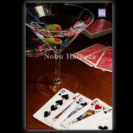 Nobu Haihara Handsigned & Numbered Archival Gicl&eacute;e on Canvas:"Cocktails and Cards Suite of 2"