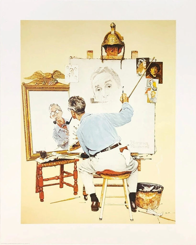 Norman Rockwell Limited Edition Collotype Print: "TRIPLE SELF-PORTRAIT" Norman Rockwell Limited Edition Collotype Print: "TRIPLE SELF-PORTRAIT"