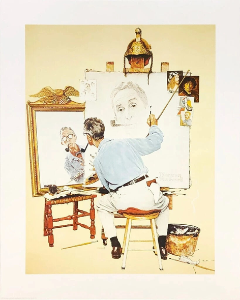 Norman Rockwell Limited Edition Collotype Print: "TRIPLE SELF-PORTRAIT"