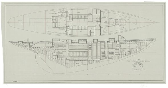 Olin Stephens Rare Vintage Artist Signed Serigraph: "Dorade: Accommodations Plan, 1936"