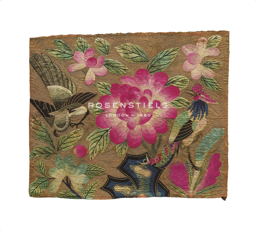 Oriental School Hand Numbered Limited Edition Print on Paper :"Cushion Cover, Pink Lotus and Birds"