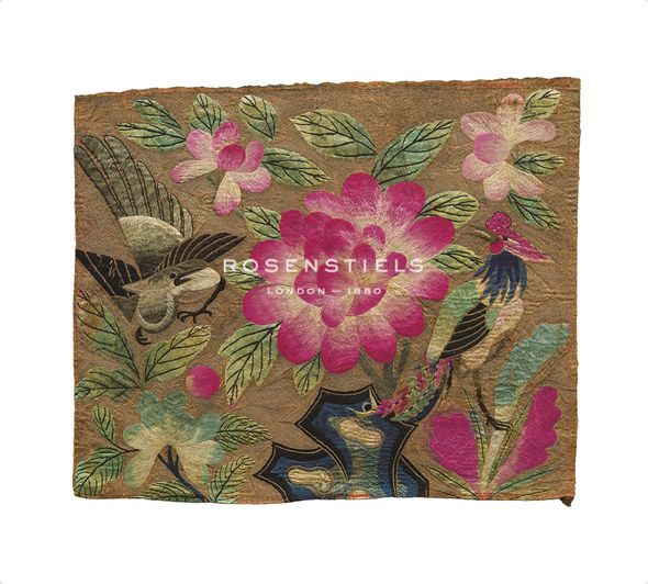 Oriental School Hand Numbered Limited Edition Print on Paper :"Cushion Cover, Pink Lotus and Birds"
