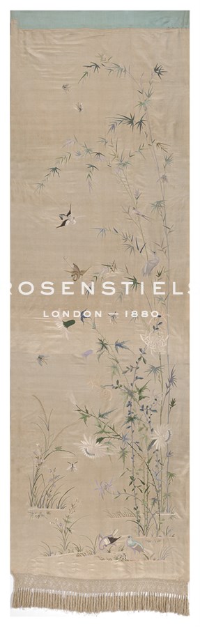 Oriental School Hand Numbered Limited Edition Print on Paper :"Embroidered Silk Banner, with Bamboo and Birds"