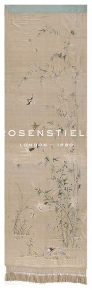 Oriental School Hand Numbered Limited Edition Print on Paper :"Embroidered Silk Banner, with Bamboo and Birds"