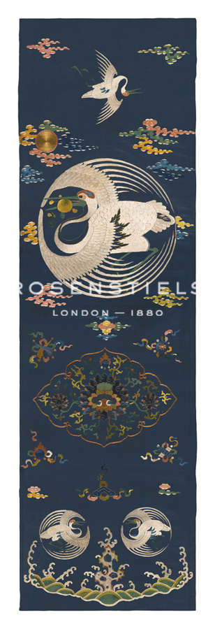 Oriental School Hand Numbered Limited Edition Print on Paper :"Embroidered Silk Chair Panel I, with White Cranes"