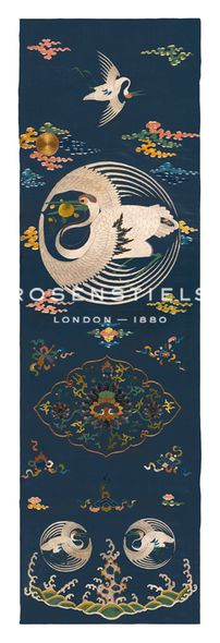 Oriental School Hand Numbered Limited Edition Print on Paper :"Embroidered Silk Chair Panel I, with White Cranes"