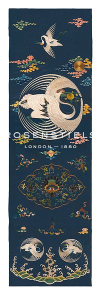 Oriental School Hand Numbered Limited Edition Print on Paper :"Embroidered Silk Chair Panel II, with White Cranes"