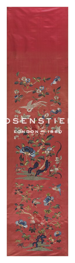 Oriental School Hand Numbered Limited Edition Print on Paper :"Embroidered Silk, Flowers on Coral"