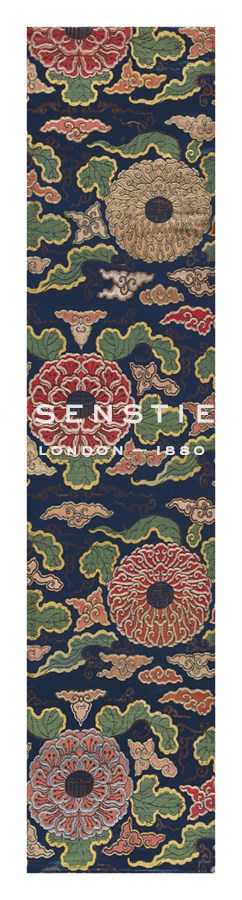 Oriental School Hand Numbered Limited Edition Print on Paper :"Embroidered Silk Panel II, with Chrysanthemums and Clouds"