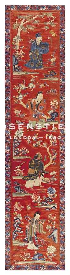 Oriental School Hand Numbered Limited Edition Print on Paper :"Embroidered Silk, Red Wall Hanging I"