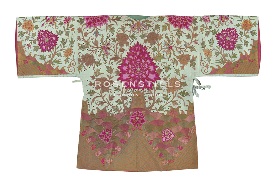 Oriental School Hand Numbered Limited Edition Print on Paper :"Embroidered Silk Robe, Pink Chrysanthemums, Back"