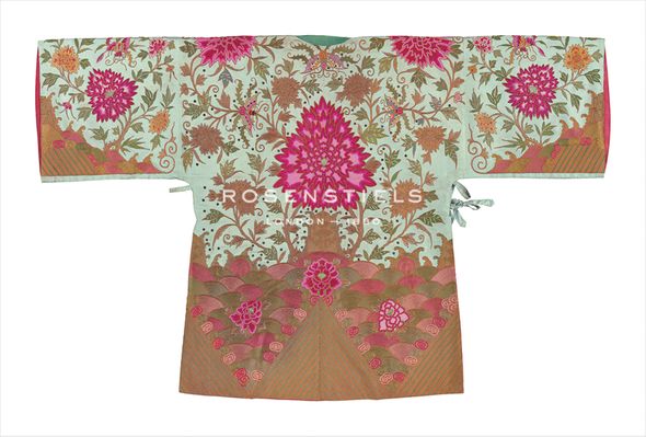 Oriental School Hand Numbered Limited Edition Print on Paper :"Embroidered Silk Robe, Pink Chrysanthemums, Back"