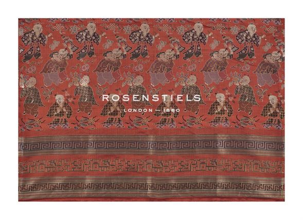 Oriental School Hand Numbered Limited Edition Print on Paper :"Silk Brocade, with 100 Children Design on Red"