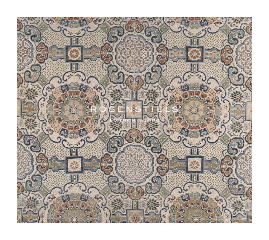 Oriental School Hand Numbered Limited Edition Print on Paper :"Silk Brocade, with Light Blue Lotus I"
