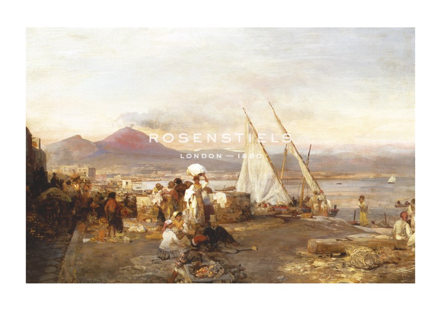 Oswald Achenbach Hand Numbered Limited Edition Print on Paper :"The Bay Of Naples With Mount"