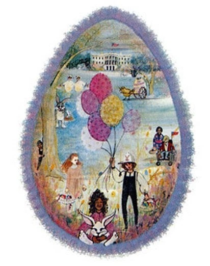 P Buckley Moss Limited Edition Offset Lithograph: "Easter Egg Hunt At the White House"