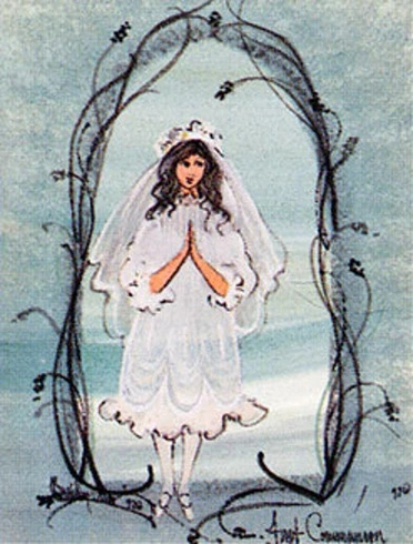 P Buckley Moss Limited Edition  Offset Lithograph: "First Communion"