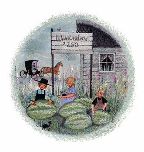 P Buckley Moss Limited Edition Offset Lithograph: "FRESH MELONS" P Buckley Moss Limited Edition Offset Lithograph: "FRESH MELONS"