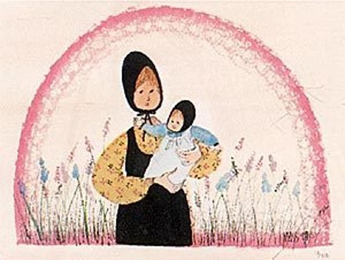 P Buckley Moss Limited Edition Offset Lithograph: "MOTHERS PRIDE"