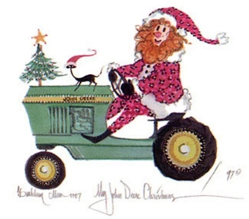 P Buckley Moss Limited Edition Offset Lithograph: "MY JOHN DEERE CHRISTMAS"