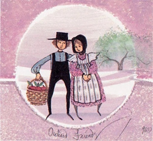 P Buckley Moss Limited Edition Offset Lithograph: "ORCHARD FRIENDS"