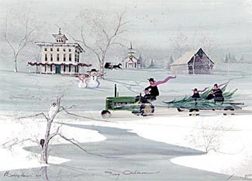 P Buckley Moss Limited Edition Offset Lithograph: "Snowy Christmas"