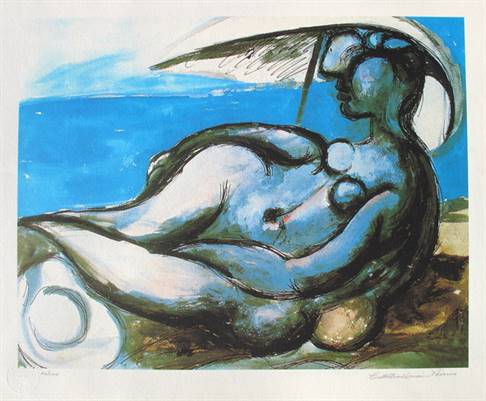 Pablo Picasso Estate Signed Giclee:"#05 Reclining Nude At Beach"