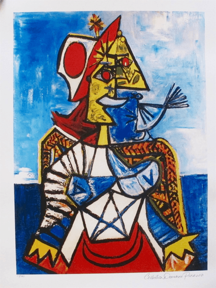 Pablo Picasso Estate Signed Giclee:"#097 Woman With Red And White Hat"