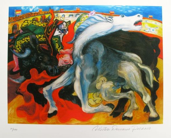 Pablo Picasso Estate Signed Limited Edition Small Giclee:"Bullfight, Death Of Toreador"