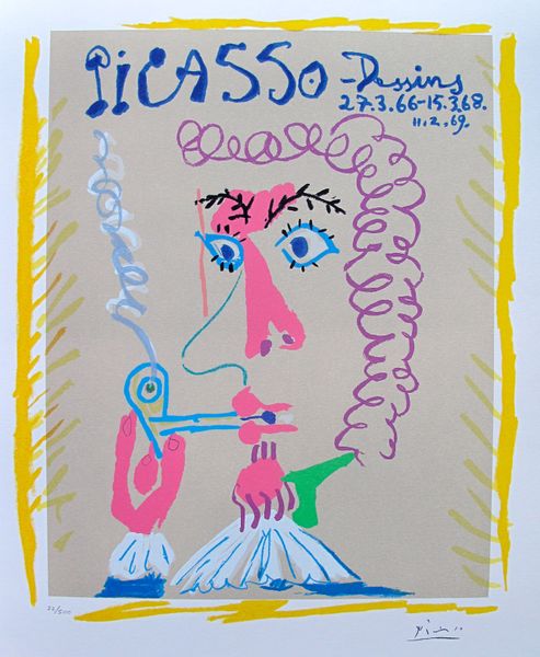 Pablo Picasso Limited Edition Facsimile Signed Small Giclee:"Dessins The Pipe Smoker"