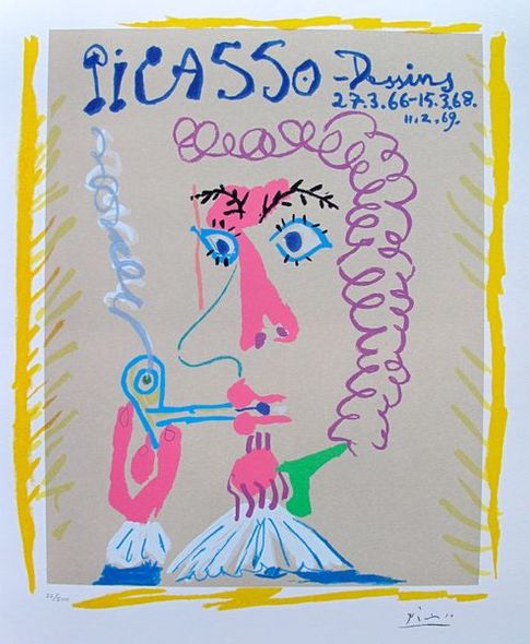 Pablo Picasso Limited Edition Facsimile Signed Small Giclee:"Dessins The Pipe Smoker"