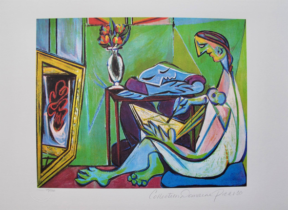 Pablo Picasso Pablo Picasso WOMAN DRAWING BEFORE A MIRROR Estate Signed Limited Edition Medium Size Giclee:"Woman Drawing Before A Mirror"