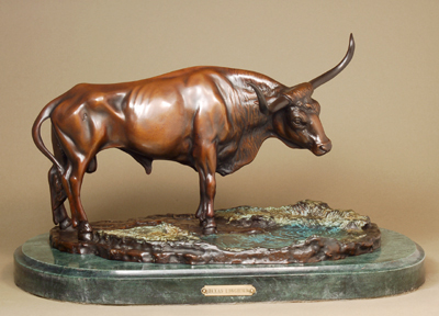Pasqual Handcrafted Solid Bronze Sculpture:"Texas Longhorn"