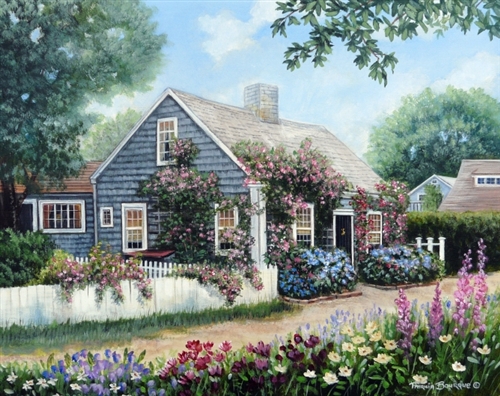 Patricia Bourque Open Edition Canvas: "Cottage with Roses"