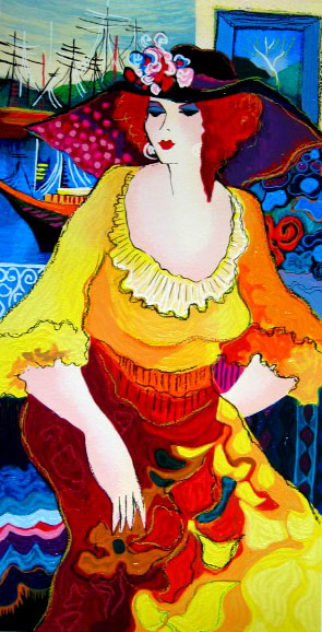 Patricia Govezensky Hand Signed Limited Edition Serigraph:"Lady In Yellow Dress"