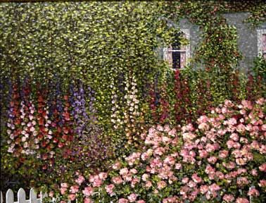 Patrick Antonelle Limited Edition Giclee on Canvas:"Rose & Hollyhocks 1"