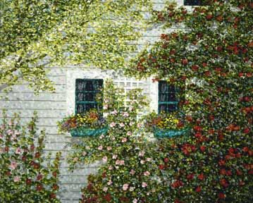 Patrick Antonelle Limited Edition Giclee on Canvas:"Rose & Hollyhocks 2"