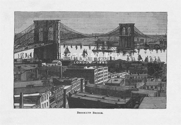 Patrick Marz Hand Numbered Limited Edition Print on Paper :"New York, Brooklyn Bridge, 1889"