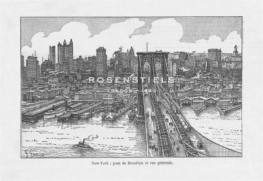 Patrick Marz Hand Numbered Limited Edition Print on Paper :"New York, Brooklyn Bridge, 1916"