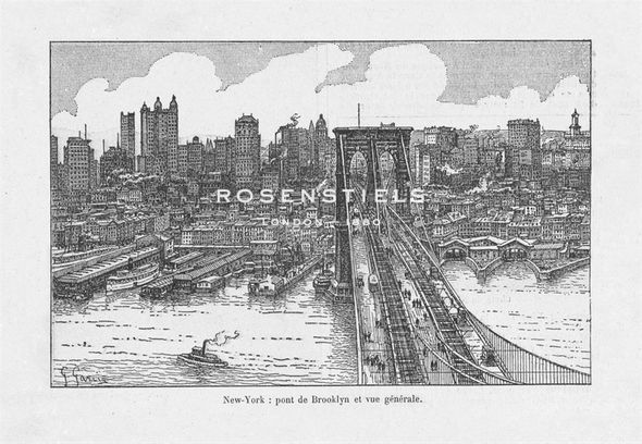 Patrick Marz Hand Numbered Limited Edition Print on Paper :"New York, Brooklyn Bridge, 1916"