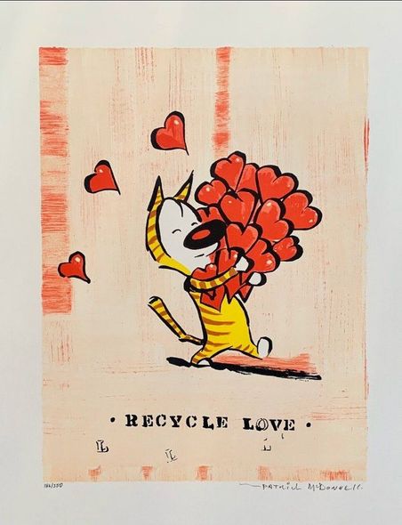 Patrick Mcdonnell Hand Signed Limited Edition Lithograph:"Recycle Love"