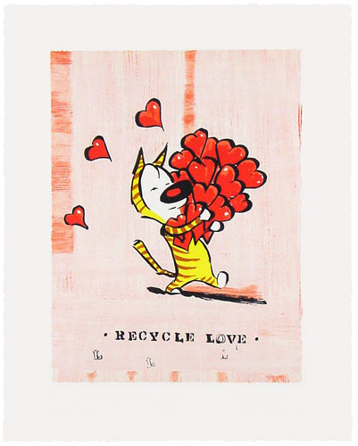 Patrick McDonnell Handsigned and Numbered Limited Edition Lithograph on Paper: "Recyle Love"