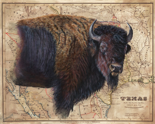 Patty Pendergast 32 x 40 Open Edition Giclee on Canvas:"Bison Map"