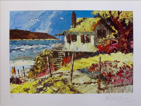 Paul Blaine Henrie (1932-1999) Signed Printer Proof Print: "Seascape Cottage"