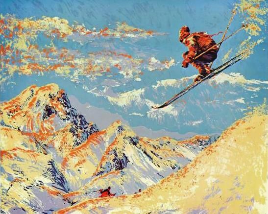 Paul Blaine Henrie Limited Ed. Printer's Proof Serigraph on Deckle Edge Paper: "The Sunset Skier"