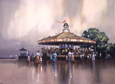 PAUL LANDRY 26X20 Secondary Market Art: "SEASIDE CAROUSEL"