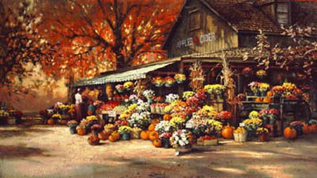 PAUL LANDRY 33X21 Secondary Market Art: "AUTUMN MARKET"