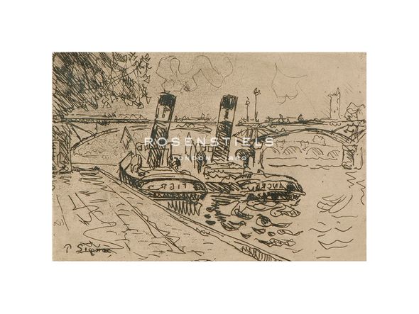 Paul Signac Hand Numbered Limited Edition Print on Paper :"Paris – Le Pont des Arts avec Remorqueur"