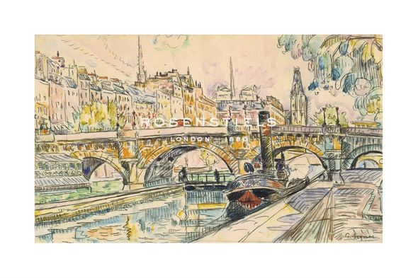 Paul Signac Hand Numbered Limited Edition Print on Paper :"Tugboat at the Pont Neuf, Paris, 1923"