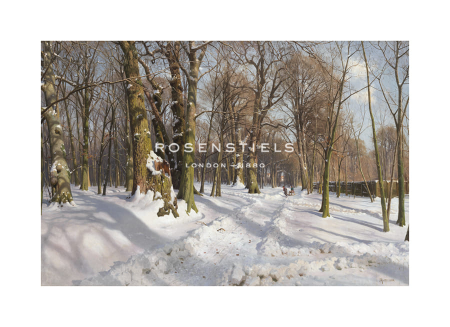 Peder Mork Monsted Hand Numbered Limited Edition Print on Paper :"Snowy Forest Road in Sunlight"